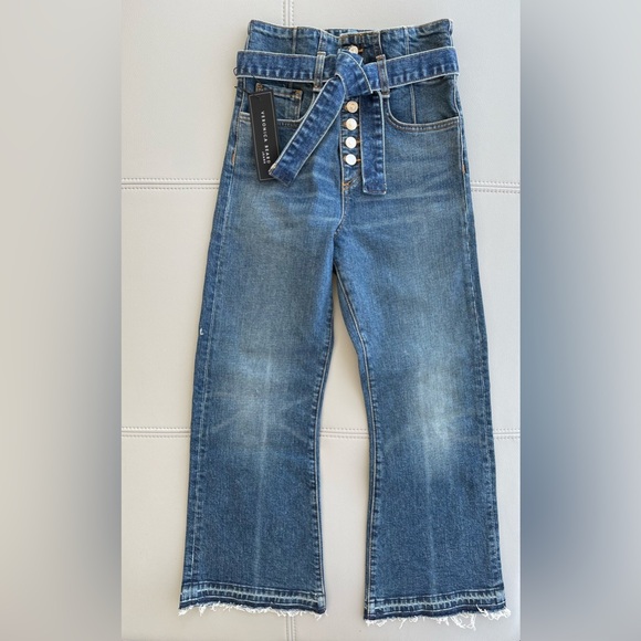 NWT Veronica Beard Marlene 12” Corset Cropped Raw Hem Jeans in Blue Wash Size 25 - Picture 2 of 12